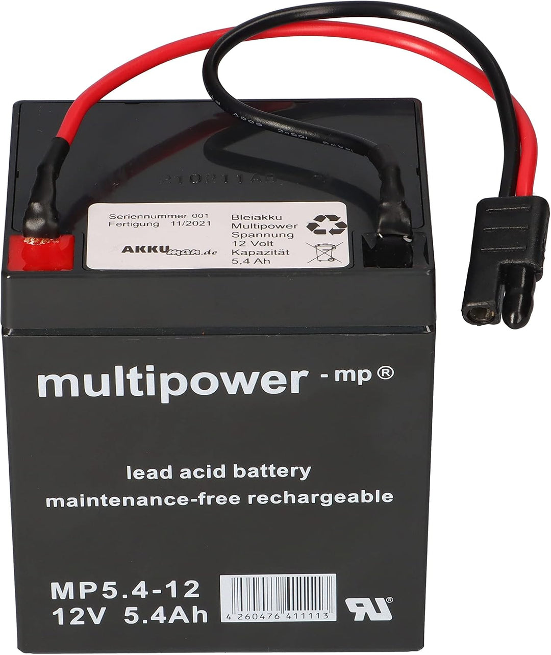 Akkuman.de Akkutechnik vom Fachmann Multipower Blei Akku AGM 12V 5,4Ah mit Stecker für Rasenmäher ko