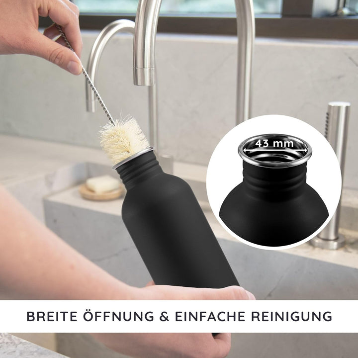 Bambaw Trinkflasche 750ml Edelstahl, Nicht-isolierte Trinkflasche Schwarz, Trinkflasche Auslaufsiche