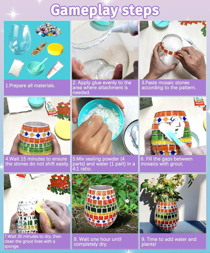 Daity Mosaik bastelset Kinder Erwachsene Glasmosaik Vase set mosaiksteine zum basteln set kann Wasse