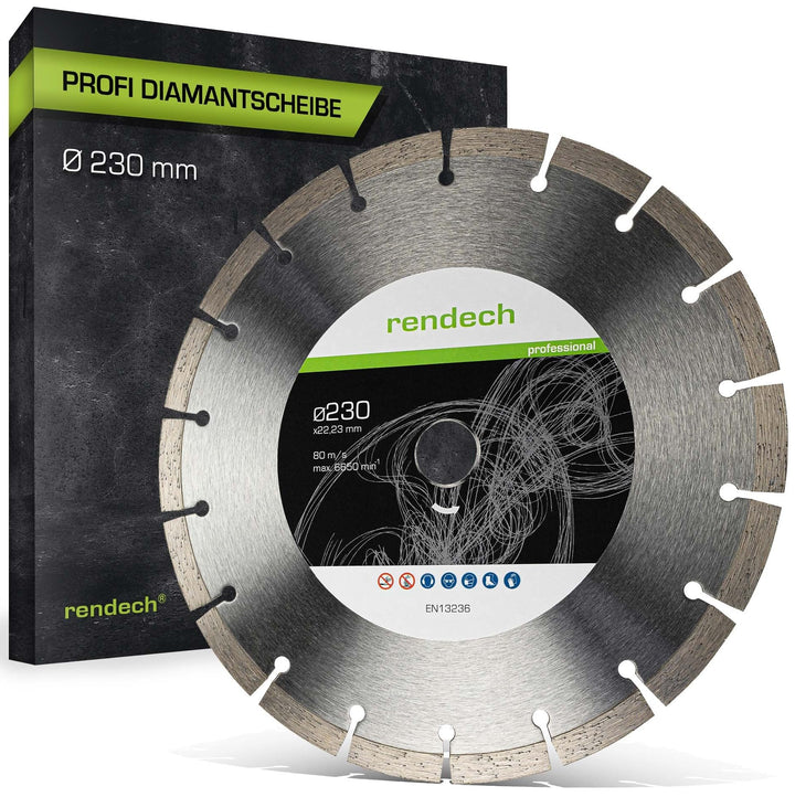 rendech® Profi Diamantscheibe 230mm für Stein, Beton, Granit, Ziegel uvm. - Diamanttrennscheibe mit