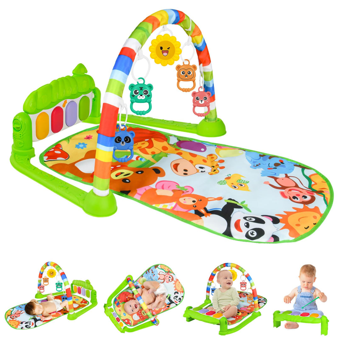 AOMIG Piano-Gym Spieldecke, Krabbeldecke mit Musik und Lichtern, Spielmatte mit Spielbogen abnehmbar