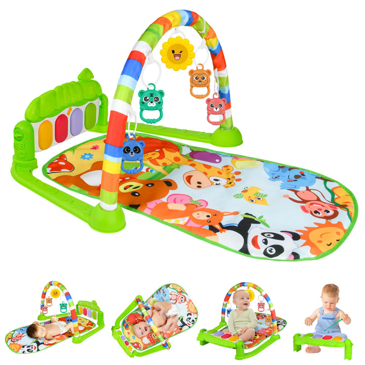 AOMIG Piano-Gym Spieldecke, Krabbeldecke mit Musik und Lichtern, Spielmatte mit Spielbogen abnehmbar