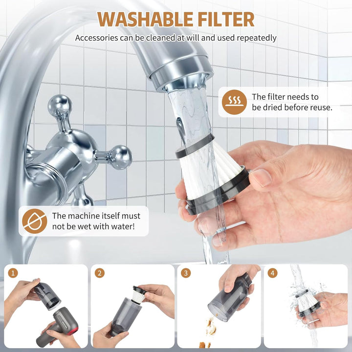 Handstaubsauger, 9000 PA Handstaubsauger Kabellos, Mini/Tragbar/Aufladbar USB Vacuum Cleaner, für Ti