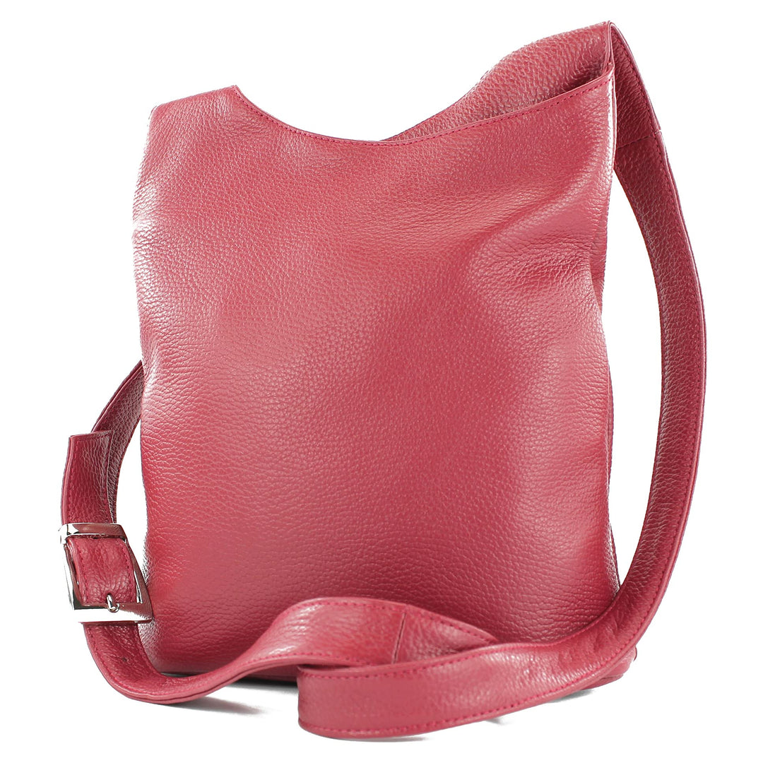 modamoda de - T221 - ital. Umhängetasche Schultertasche Medium aus Leder Rubinrot, Rubinrot