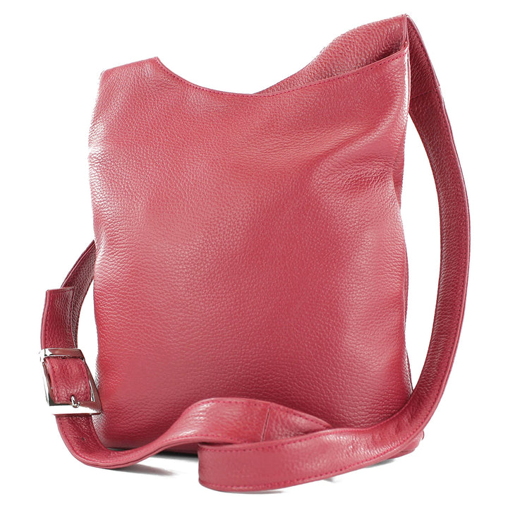 modamoda de - T221 - ital. Umhängetasche Schultertasche Medium aus Leder Rubinrot, Rubinrot