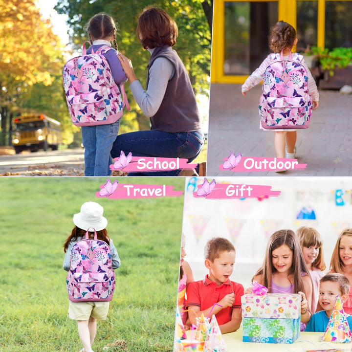 VASCHY Mädchen Schulrucksack 4-6 Jahre Schulrucksack mit Seitentaschen und Brustgurt 148-schmetterli