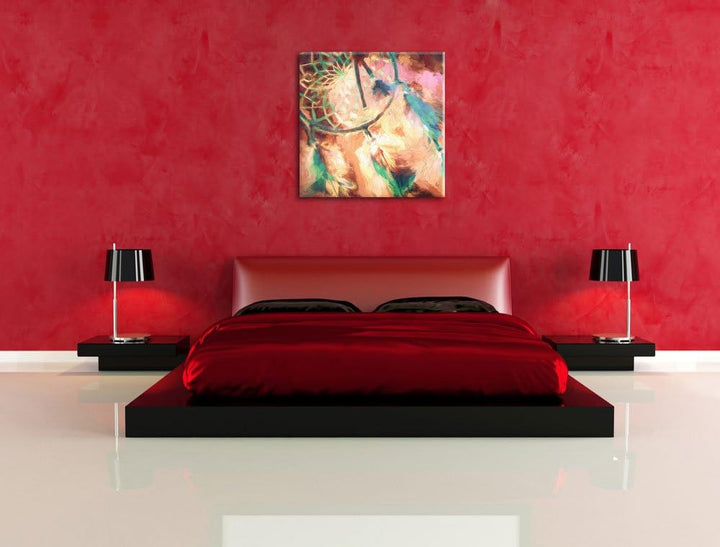 Traumfänger Pinsel Effekt, Format: 70x70 auf Leinwand, XXL riesige Bilder fertig gerahmt mit Keilrah