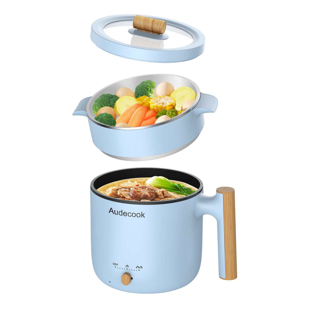 Audecook Elektrischer Dampfkocher, tragbarer Mini-Reisekocher, 1,8 l, multifunktionale antihaftbesch