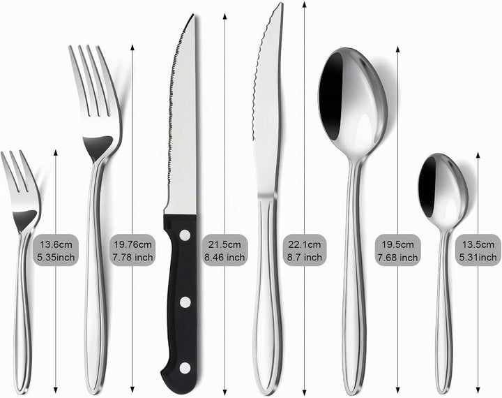 Hunnycook Besteck Set 12 Personen mit Steakmesser, Premium Edelstahl Besteck Set 72 Stück, Elegantes