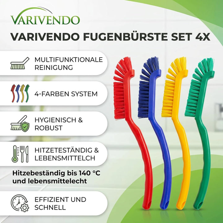 Fugenbürste Set 4X – Fugenreiniger für Fliesen & Bad, Eckenbürste gegen Schimmel, hitzebeständig, le