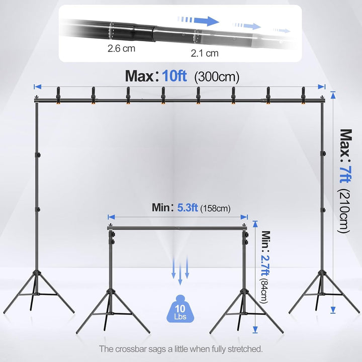 EMART Foto Hintergrund Ständer, 2x3m Verstellbarer Hintergrundsystem mit 4 Stück Hintergrundklemmen,