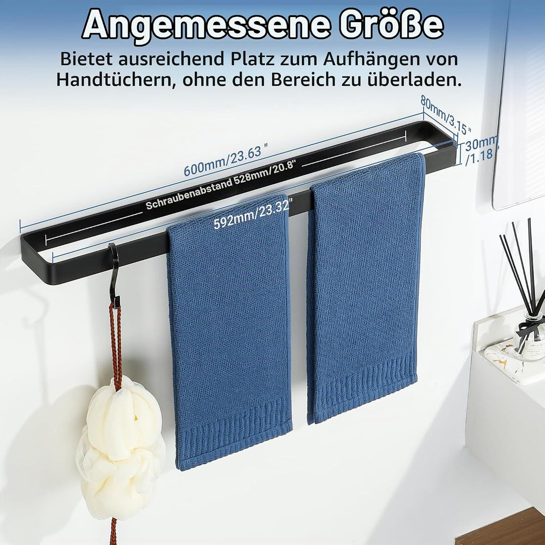 SAYAYO Handtuchhalter Schwarz 60cm Handtuchstange mit Bohren Wandmontage Aluminium Badetuchhalter fü