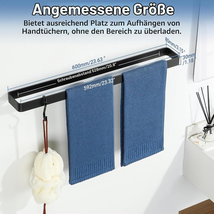 SAYAYO Handtuchhalter Schwarz 60cm Handtuchstange mit Bohren Wandmontage Aluminium Badetuchhalter fü
