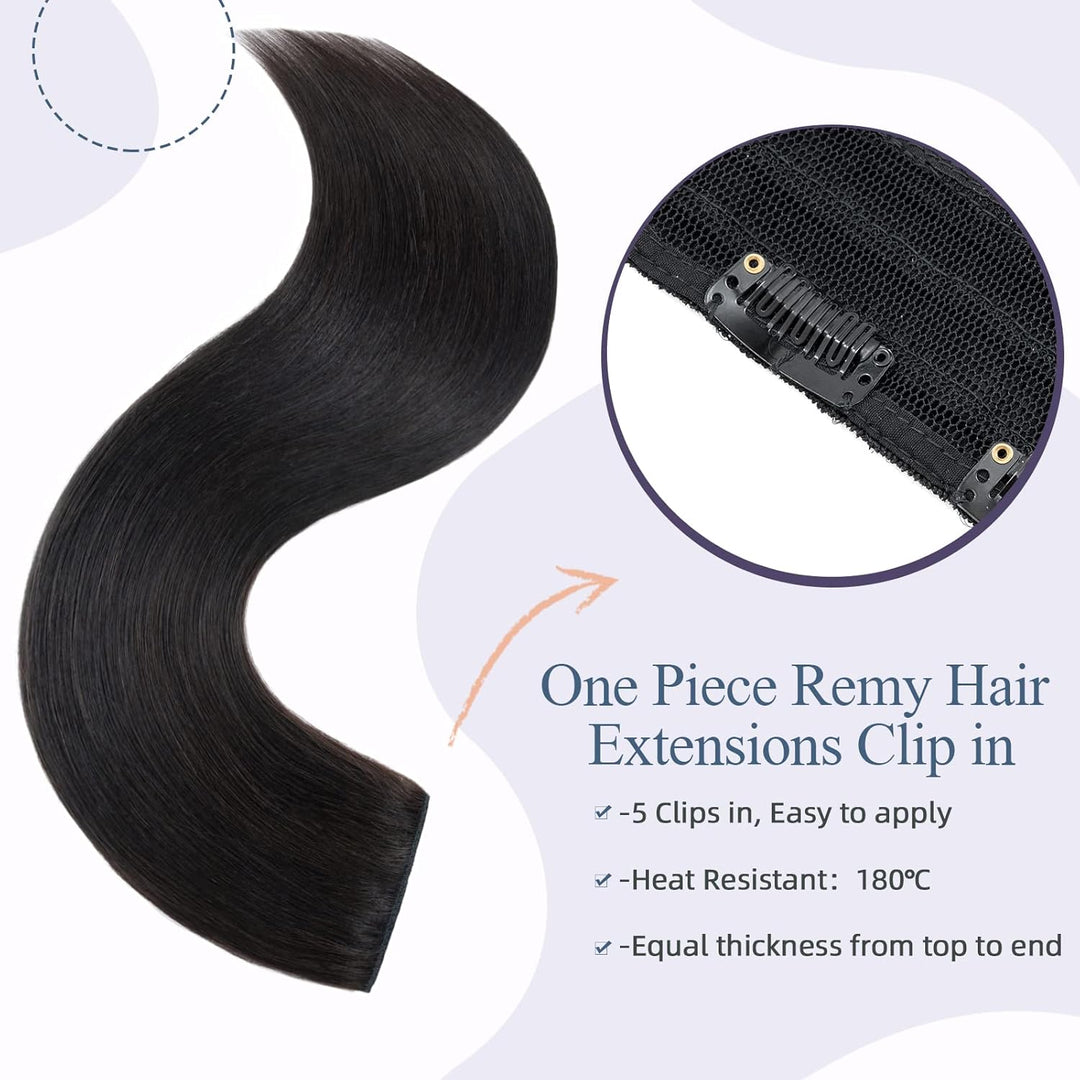 Silk-co Haarteile Echthaar Clip in Extensions Echthaar 1Pc 5Clips Haarverlängerung Weich Natürlich H
