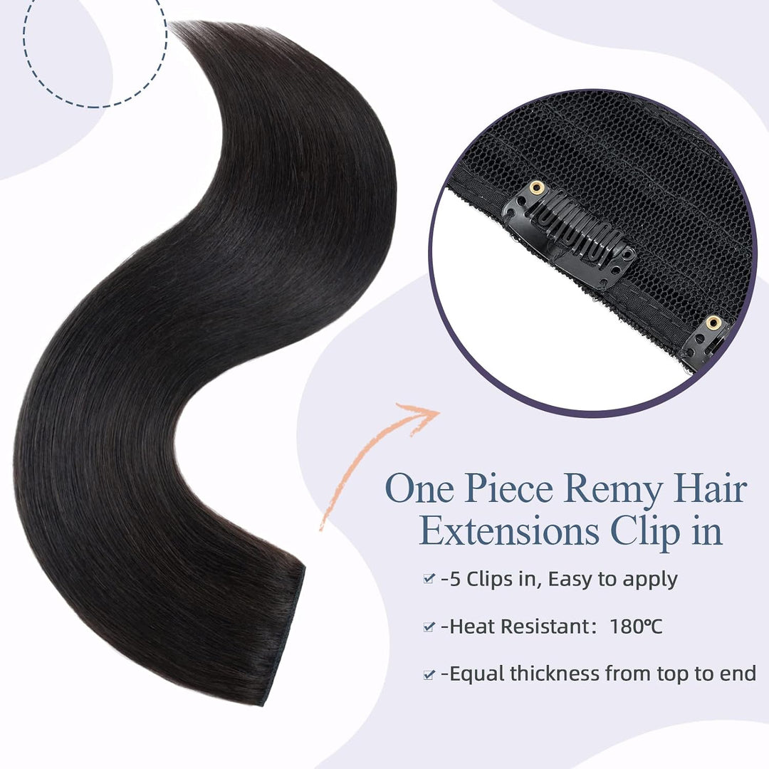 Silk-co Haarteile Echthaar Clip in Extensions Echthaar 1Pc 5Clips Haarverlängerung Weich Natürlich H