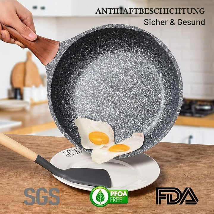 RIOVARM 28cm Tiefe Pfanne Hochrandpfanne, Induktion Antihaft Bratpfanne mit Deckel, Granit beschicht