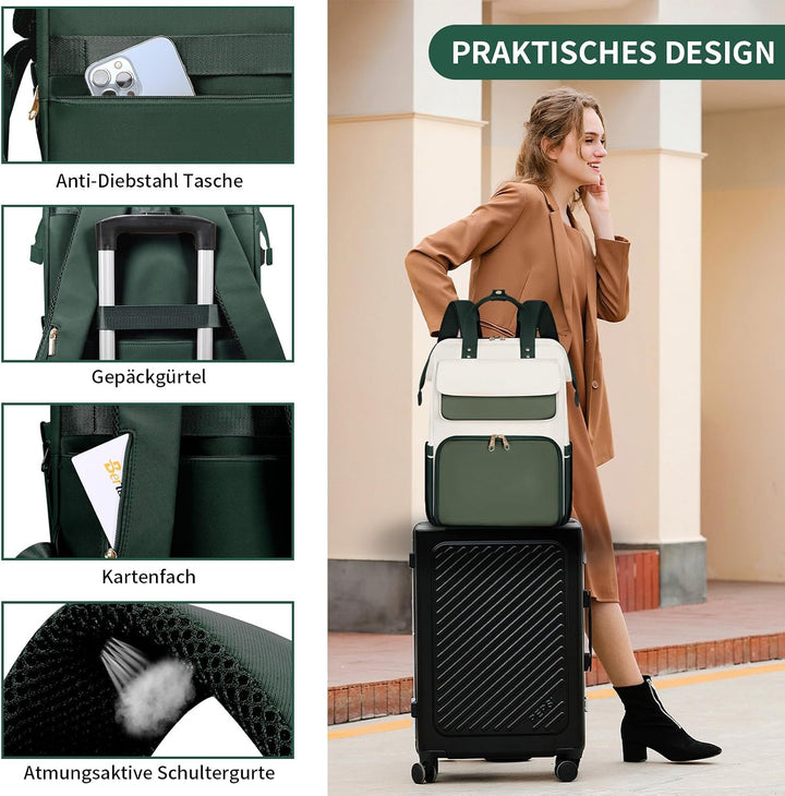 BERTASCHE Lunch Rucksack, Laptop Rucksack Damen 17,3 Zoll mit Isoliertes Kühltasche, 2-in-1-Arbeitsr