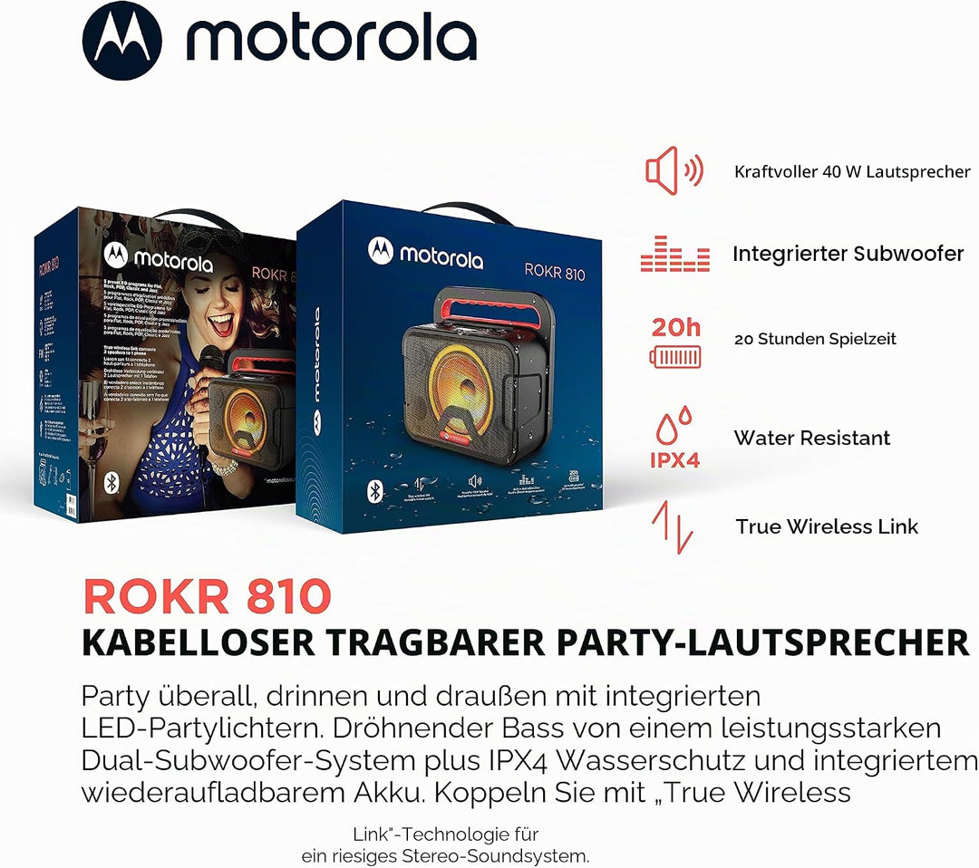 Motorola Sound ROKR 810 / Sonic Maxx 810 - Kabelloser Lautsprecher - 40 Watt - Bluetooth 5.0 - LED -