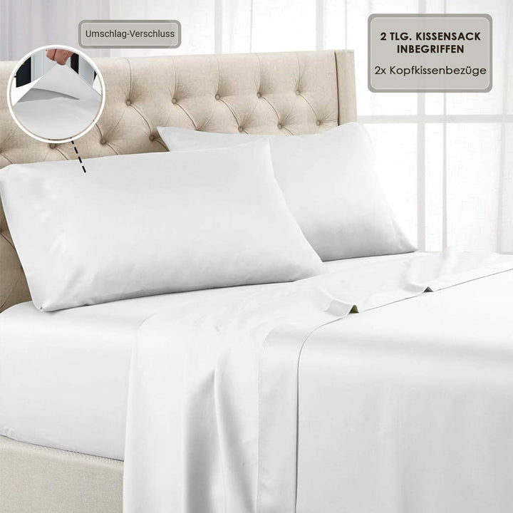 Pizuna Luxuriöser Soft-Satin 2er Pack Kissenbezug 40 x 80 cm Weiss, 600 Fadenzahl Baumwolle Kissenbe