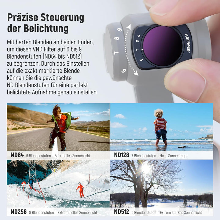 NEEWER ND64-512 Variabler ND Filter Kompat mit DJI Osmo Pocket 3, Magnetisch Filter mit 6-9 begrenzt