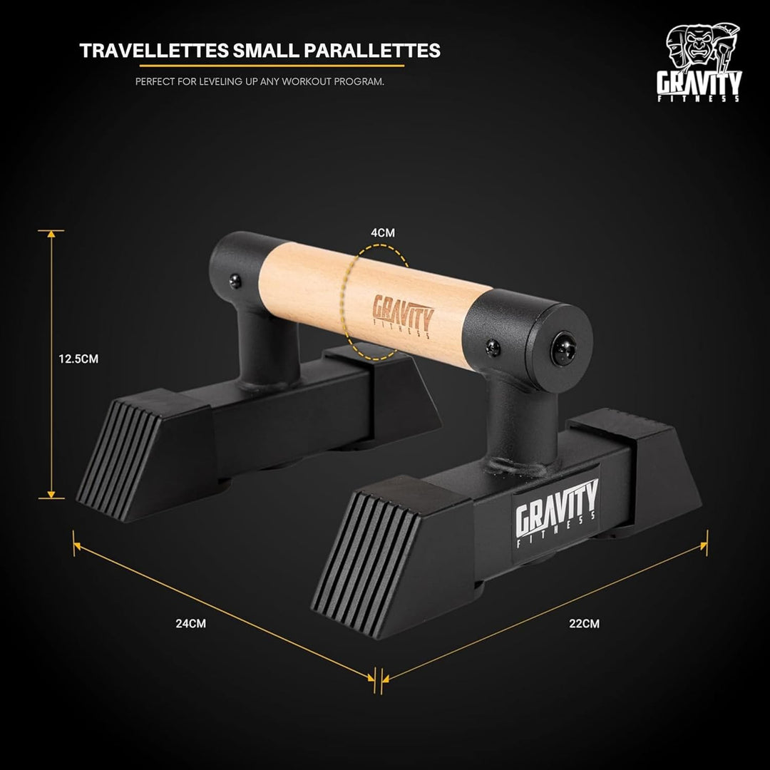 Gravity Fitness Parallettes Calisthenics Dip Barren mit Hybrid Holzgriffen – Stabil & Tragbar für Zu