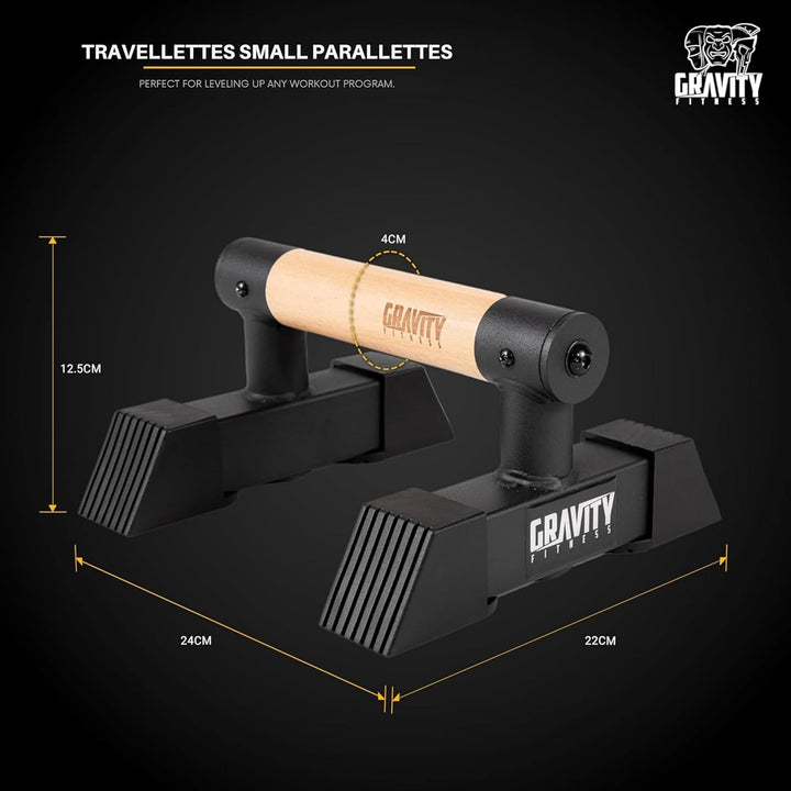 Gravity Fitness Parallettes Calisthenics Dip Barren mit Hybrid Holzgriffen – Stabil & Tragbar für Zu