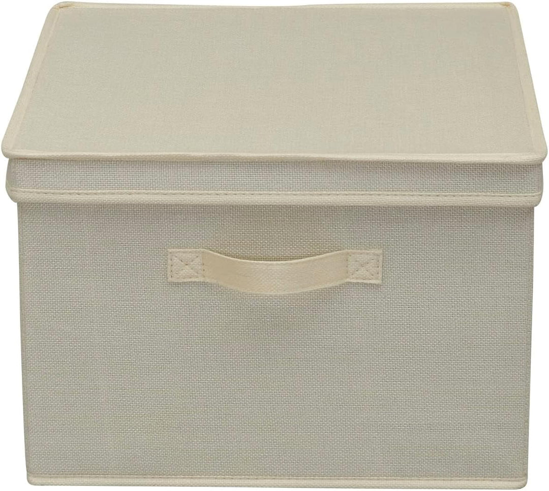 Household Essentials Square KD Storage Box With Lid, Cream Linen Quadratisch Cream, Quadratisch Crea