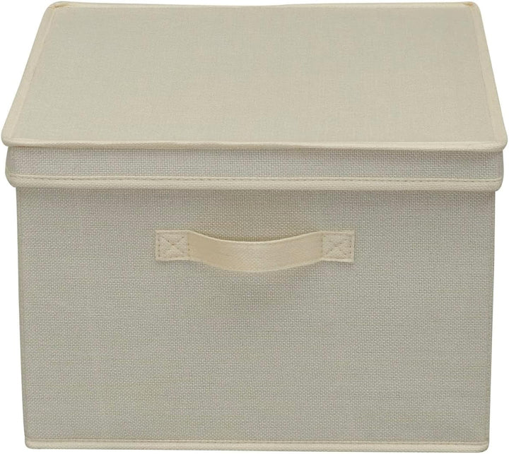 Household Essentials Square KD Storage Box With Lid, Cream Linen Quadratisch Cream, Quadratisch Crea