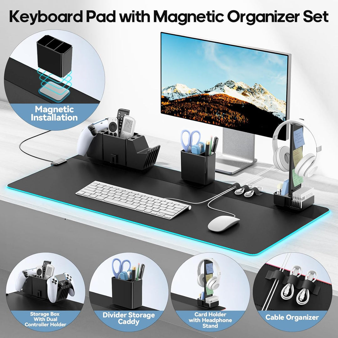 KDD Gaming Mauspad XXL & LED Licht Modi Mousepad mit Magnetisch Organizer Set, Rutschfest Tischunter