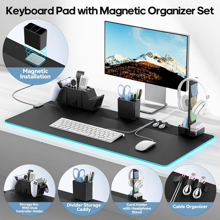 KDD Gaming Mauspad XXL & LED Licht Modi Mousepad mit Magnetisch Organizer Set, Rutschfest Tischunter