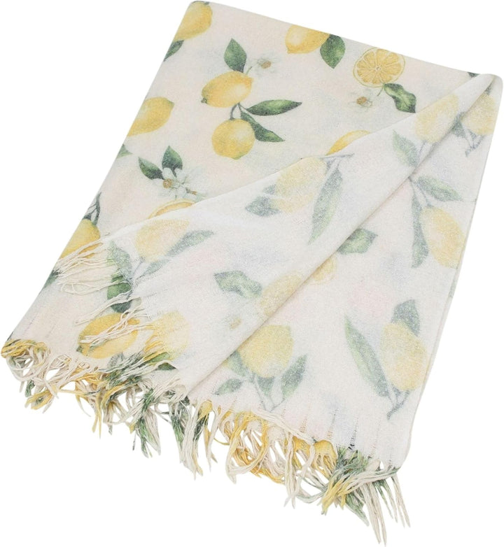 Dekoleidenschaft dünne Sommerdecke Lemon beige mit Zitronen Motiv, Kuscheldecke 130x160 cm, Sofadeck