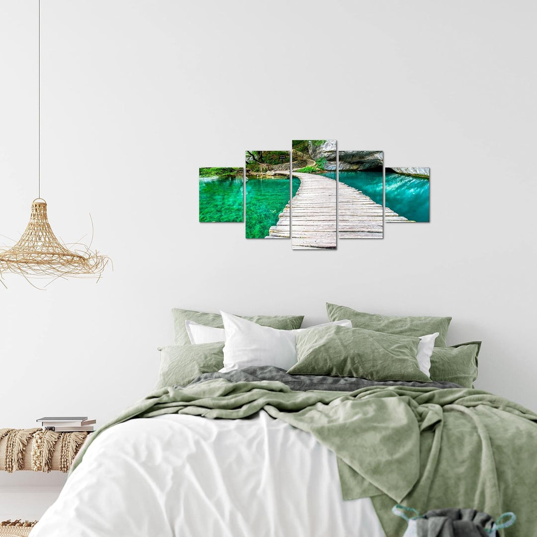 Runa Art Wandbilder Landschaft Brücke 5 Teilig Bild auf Vlies Leinwand Deko Schlafzimmer Wohnzimmer