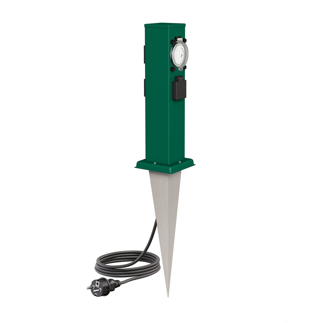 ledscom.de Garten-Steckdosen-Säule Polly mit Erdspiess und 2m Kabel für aussen, IP44, 3-Fach mit Tim
