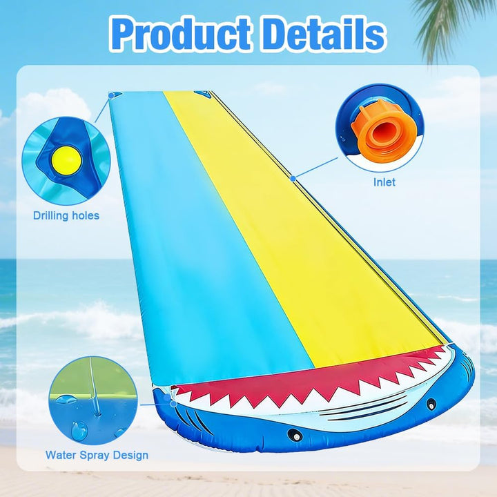 Mineup Wasserrutsche Garten, 480 x 140cm Wasserrutschmatte mit 2 Bodyboards, Doppelrutsche mit Einge