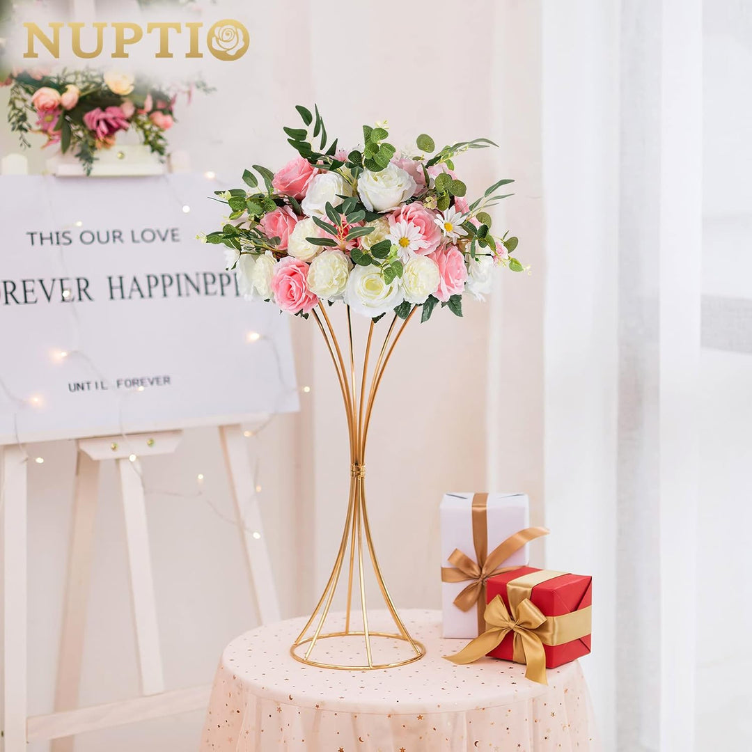 NUPTIO Blumenständer Metall Gold Hochzeit: 10 Stück 50cm Hoch Vase Tischdeko Goldene Blumenvase Trom
