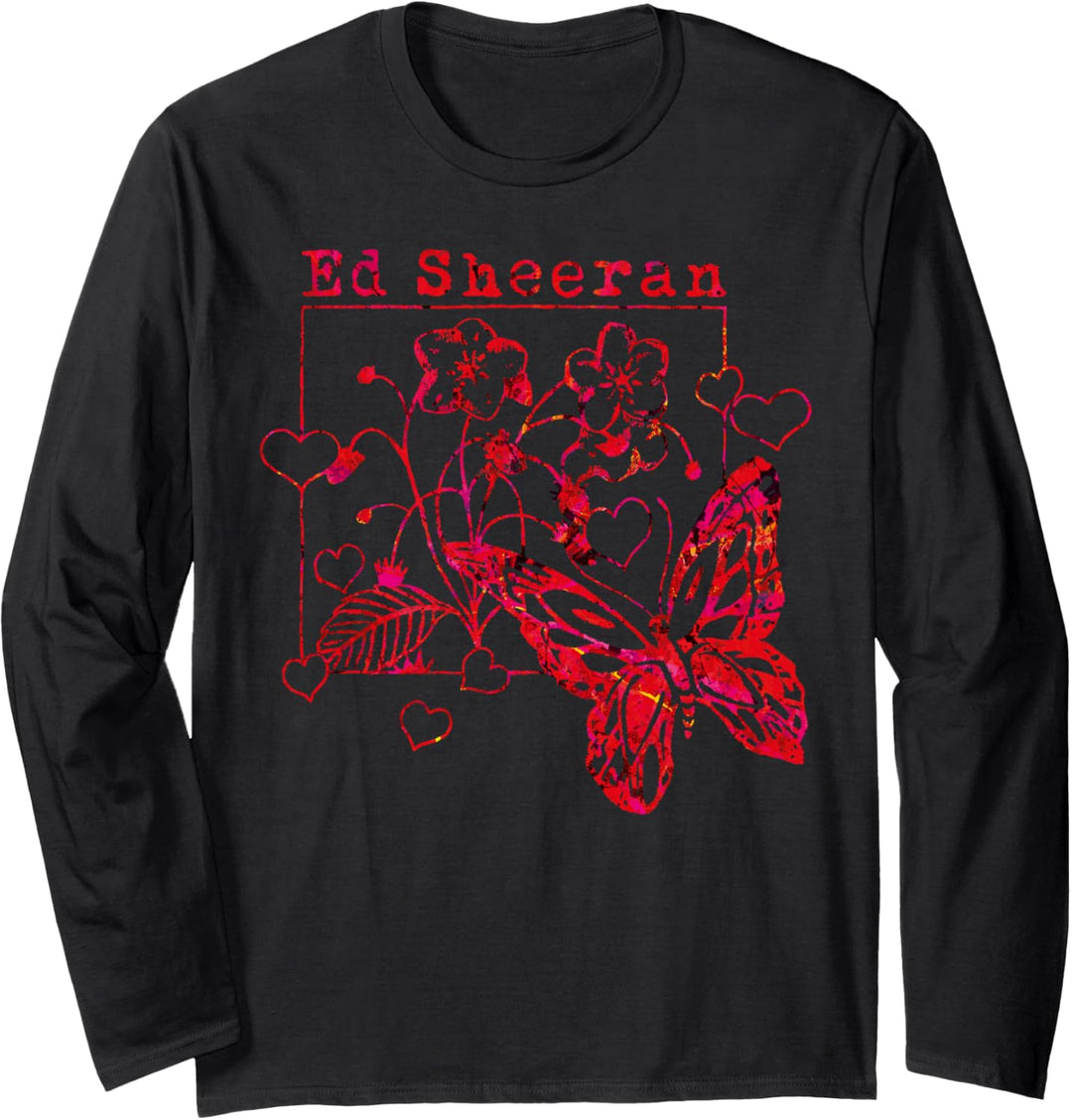 Ed Sheeran Rote Wilde Herzen und Schmetterlinge Langarmshirt