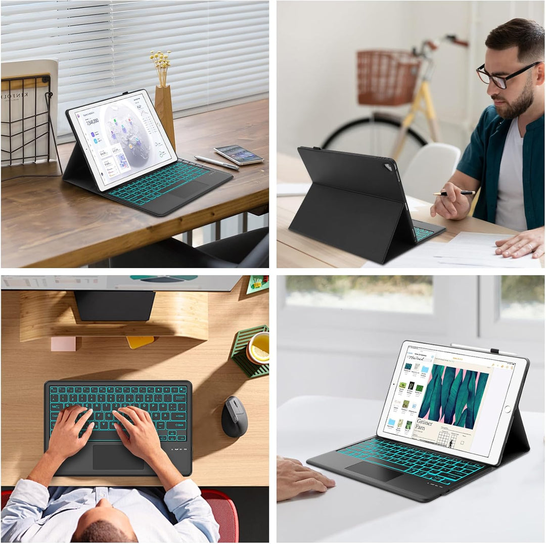FOGARI Tastatur Hülle für iPad Pro 12.9 1./2. Generation, Tastatur für iPad Pro 12.9 2017/2015, Trac