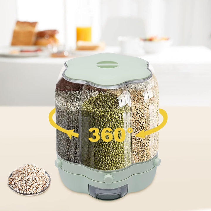 Müslispender 360° drehbar, 6-in-1 Müslibehälter Cerealienspender Cornflakes Spender, Sichtbares Desi