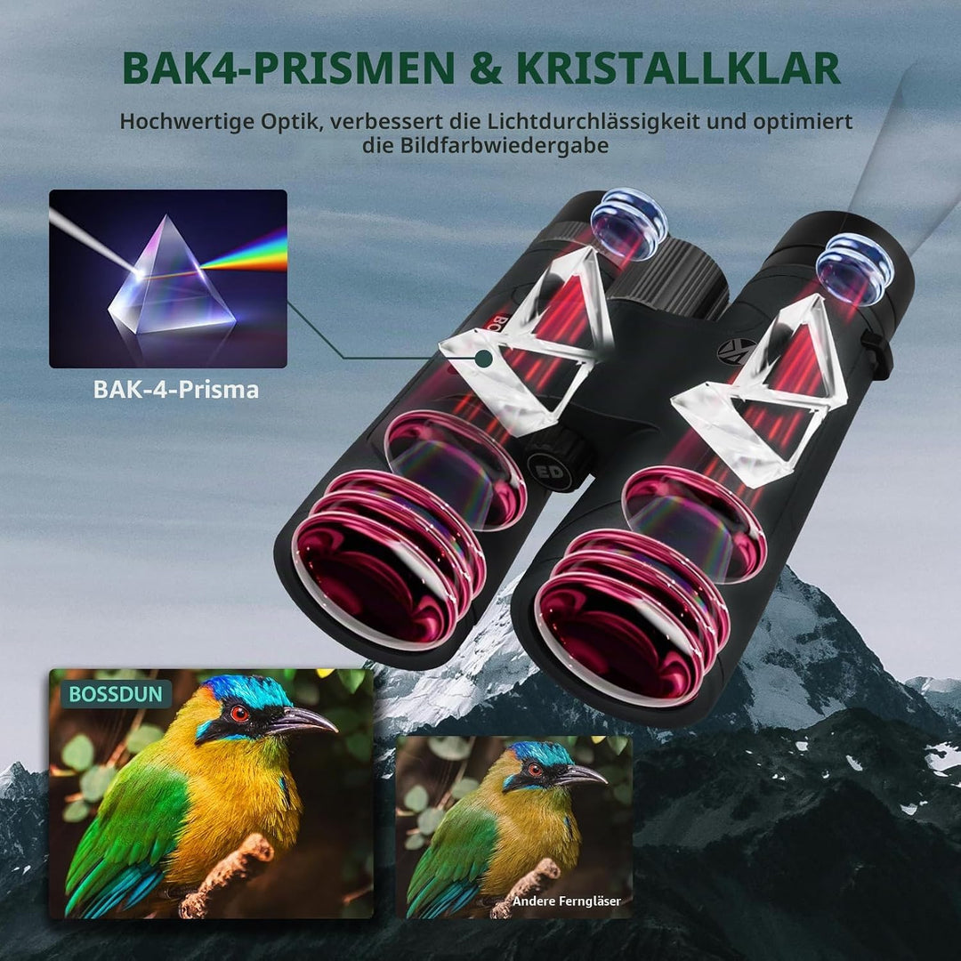 12x50 HD-Optik-Fernglas für Erwachsene, professionelles wasserdichtes Fernglas mit BaK4-Prismen und