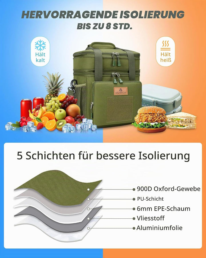 HSHRISH Lunchtasche, doppellagige isolierte grosse Kühltasche für Herren Erwachsene wasserdichte aus