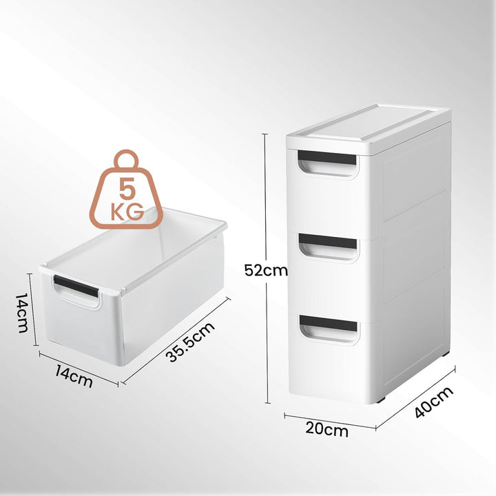 Schmaler Badezimmerschrank auf Rollen, Schmaler Badezimmerschrank mit 3/4/5 Schubladen, Mobiler Schu