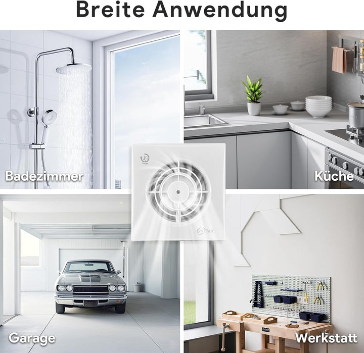 Badlüfter 100mm Abluftventilator Küche, mit Nachlauf und Rückstauklappe,130m³/h, IPX2 Wasserdicht, f