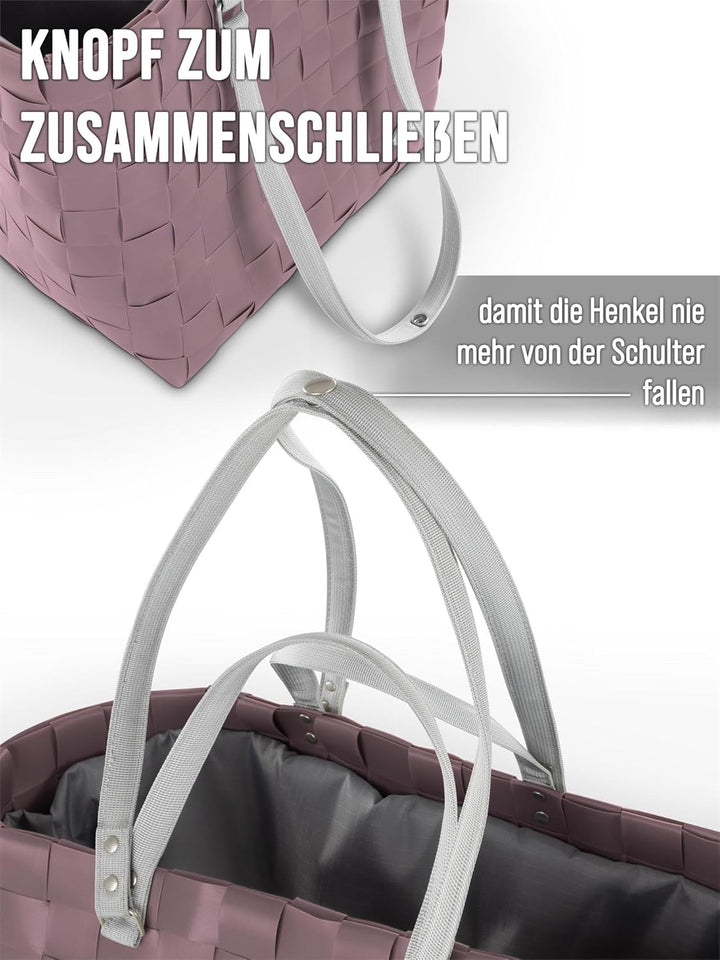 normani Grosser Einkaufskorb 25 L Shopper Einkaufstasche Strandtasche mit langen Henkel Farbe Dusty