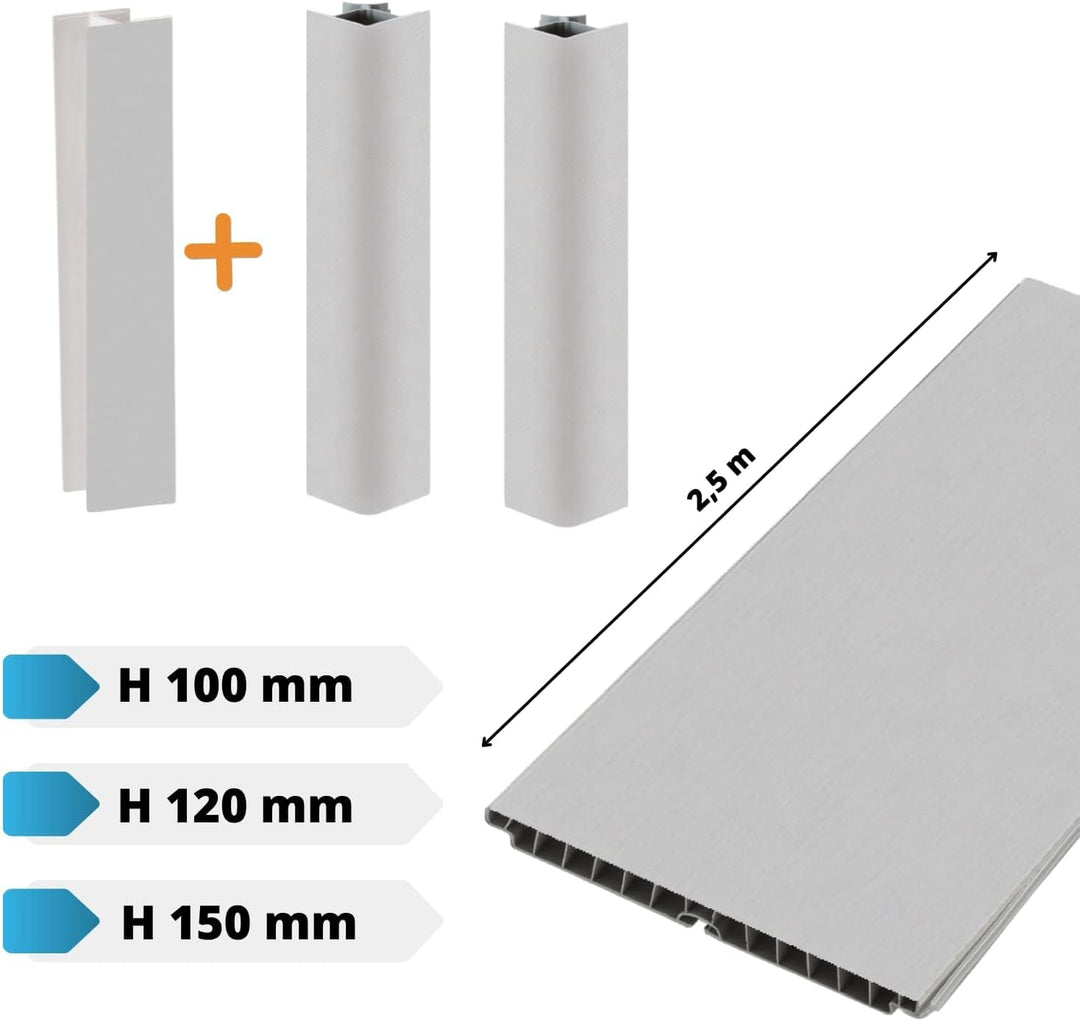 Evotrade Küchensockel – Sockelleiste L 2,5 m aus PVC | Höhe und Farben wählbar + Zubehör (2 Eckkappe