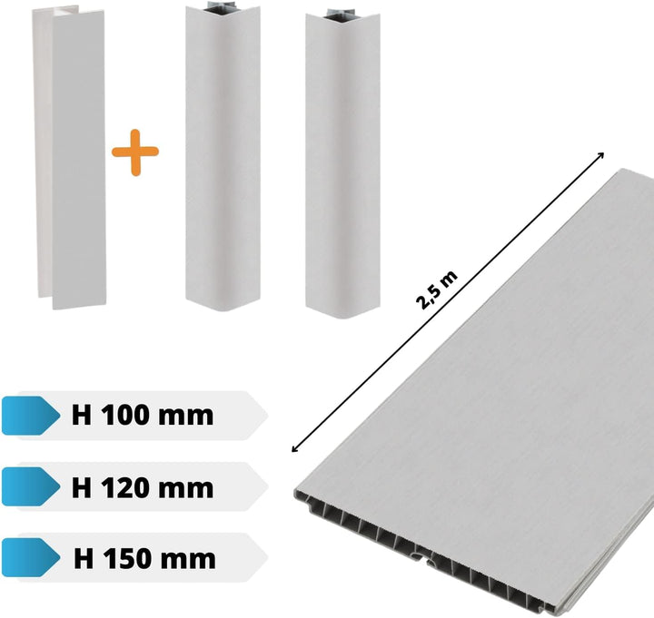 Evotrade Küchensockel – Sockelleiste L 2,5 m aus PVC | Höhe und Farben wählbar + Zubehör (2 Eckkappe