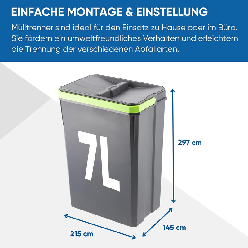 GTV - Abfallsammler AxiSpace, Mülleimer Kapazität 7 L, 10 Stück Set, für Schubladen/Schränke, aus Ku