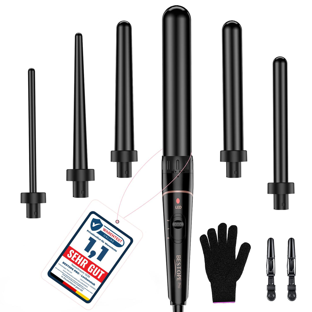 Lockenstab Grosse und Kleine Locken Set - 6 in 1 Mit Verschiedenen Aufsätzen Antistatische Keramik T
