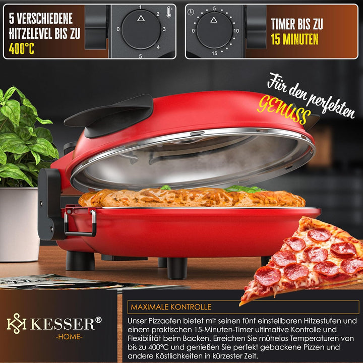 KESSER® Pizza-Ofen elektrisch bis 400 Grad | Elektrischer Pizzabäcker 1200W mit feuerfester Steinpla