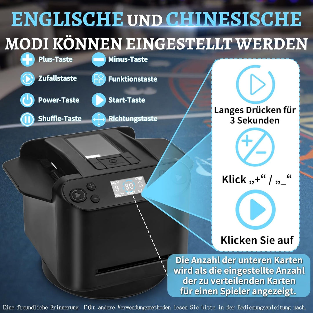 Kartenmischmaschine Elektrische, 2 in 1 Automatische Kartenmischer und Kartensender, um 360° Drehbar