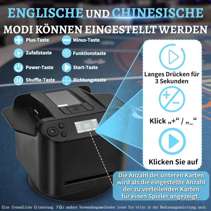 Kartenmischmaschine Elektrische, 2 in 1 Automatische Kartenmischer und Kartensender, um 360° Drehbar